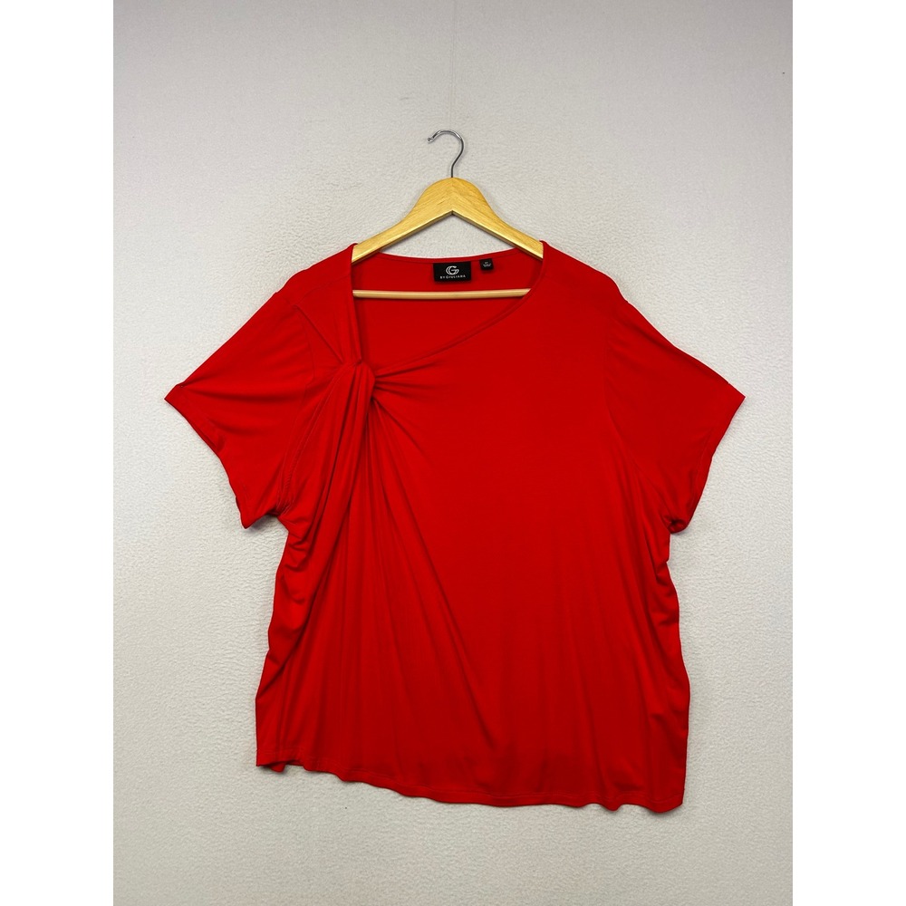 Modern Contemporary G by Giuliana Womens 3X Red Knot Detail Short Sleeve Top
